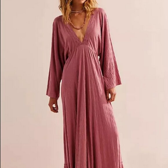 Free People Dresses & Skirts - Free People Eliza Maxi Crochet Lace Backless Phantom Mauve Tie Dress S